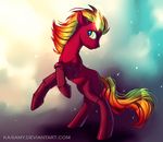  blonde_hair equine fan_character feral fur hair hooves ka-samy mammal my_little_pony red_fur red_hair simple_background smile solo standing yellow_eyes 
