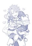  ;d animal animal_on_shoulder cat cat_on_shoulder fate/grand_order fate_(series) fujimaru_ritsuka_(male) hair_intakes heart holding holding_cat kisaragi_kokoro_(hazuki) male_focus monochrome one_eye_closed open_mouth simple_background sketch smile solo sphinx_awlad uniform white_background 