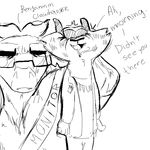  2017 anthro benjamin_clawhauser chief_bogo cigarette clothed clothing dialogue digital_media_(artwork) disney duo english_text eyewear feline fur glasses humor male mammal open_mouth replytoanons simple_background teenager text white_background young zootopia 