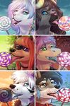  ambiguous_gender anthro candy canine dragon feline food fur group hair hvost lollipop looking_at_viewer mammal multiple_images open_mouth smile tongue tongue_out 