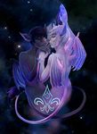  anthro bat duo eyes_closed hair hand_holding hvost male male/male mammal nude simple_background space wings 