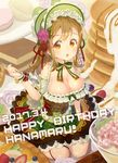  :o bangs blueberry bodice bonnet bow breasts brown_eyes brown_hair cake character_name chin_strap cleavage commentary_request cross-laced_clothes dated detached_sleeves dress flower food frilled_skirt frills fruit full_body hair_flower hair_ornament happy_birthday highres holding holding_spoon kiwi_slice kunikida_hanamaru lace large_breasts layered_skirt long_hair looking_at_viewer love_live! love_live!_sunshine!! macaron neck_ribbon orange orange_slice pancake pink_flower pink_rose red_flower red_rose ribbon ribbon_trim rose sitting skirt solo spoon stack_of_pancakes strawberry striped striped_bow sweets tart_(food) tomiwo wariza wrist_cuffs 