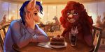  anthro beverage breasts canine clothed clothing duo equine female fur hair horse hvost inside male mammal pony sitting smile 