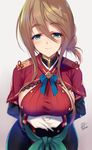  artist_name blurry blush braid breasts brown_hair closed_mouth commentary_request depth_of_field eyebrows_visible_through_hair fukai_ryousuke gloves gradient gradient_background green_eyes hair_between_eyes half-closed_eyes heishi-shorin-ken_(tenka_hyakken) large_breasts long_hair looking_at_viewer own_hands_together sideboob sidelocks signature smile solo tenka_hyakken thick_eyebrows upper_body white_gloves 