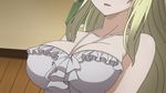  1girl animated animated_gif blonde_hair boku_wa_tomodachi_ga_sukunai bouncing_breasts breasts cleavage head_out_of_frame hiccup kashiwazaki_sena large_breasts long_hair solo 