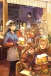  6+boys alcohol apron arm_around_shoulder armor bald bar beard beer beer_mug black_hair blonde_hair bottle bowl brown_hair chair child chopsticks closed_eyes cup drunk eva_(isekai_izakaya) facial_hair fantasy food glasses hair_slicked_back hand_on_another's_head hand_up happy holding holding_cup indoors isekai_izakaya_&quot;nobu&quot; japanese_clothes kururi laughing long_hair looking_at_viewer looking_back low-tied_long_hair meat monocle multiple_boys multiple_girls old_man open_mouth ponytail sake sake_bottle scale_armor senke_shinobu ship_in_a_bottle short_hair sitting smile soy_sauce table tavern tokkuri tray waist_apron waitress yazawa_nobuyuki 