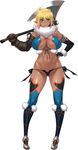  aoi_nagisa_(metalder) aqua_eyes ass_visible_through_thighs asymmetrical_gloves axe black_panties blonde_hair boots breasts covered_nipples elbow_gloves elda_ballad elf full_body fur_trim gloves gradient_hair hair_between_eyes hand_on_hip highres holding holding_axe huge_breasts looking_at_viewer multicolored_hair navel panties pink_hair pointy_ears shiny shiny_skin short_hair simple_background smile solo thighhighs thong underwear white_background youkoso!_sukebe_elf_no_mori_e 