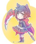  animal_ears black_hair cape chibi commentary_request crescent_rose iesupa ruby_rose rwby silver_eyes smile solo tail tail_wagging 