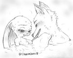  anthro blush breast_lick breasts canine duo female fox fur half-closed_eyes inner_ear_fluff izoomion lagomorph licking male mammal nipple_lick nipples predator/prey rabbit small_breasts source_request tongue tongue_out water 