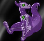  bone breasts claws dripping feet frostedscales glowing glowing_eyes goo green_eyes horn monster_girl_(genre) necroslime_dragon purple_scales scales simple_background skeleton slightly_chubby slime small_breasts spook_(frostedscales) thick_tail wet 