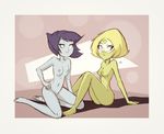  alien bedroom_eyes blonde_hair blue_eyes blue_hair blue_skin breasts cartoon_network duo female female/female flat_chested gem_(species) green_skin hair half-closed_eyes humanoid kt-draws lapis_lazuli_(steven_universe) markings nipples nude peridot_(steven_universe) seductive short_hair steven_universe white_skin 