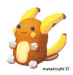  2017 alolan_raichu alpha_channel banana digital_media_(artwork) food fruit low_res mataknight nintendo outta_sync pixel_(artwork) pok&eacute;mon potato smile solo vegetable video_games 