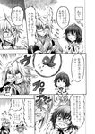  (o)_(o) +++ 1boy 2girls :&lt; ahoge anger_vein bird chibi comic covering_mouth crow flying_sweatdrops frown glasses gloom_(expression) greyscale hand_on_own_face hat heart hidefu_kitayan himekaidou_hatate long_hair monochrome morichika_rinnosuke multiple_girls nausea o_o shameimaru_aya shameimaru_aya_(crow) short_hair smile spoken_interrobang sweat sweating_profusely tasuki tearing_up tears tokin_hat touhou translated trembling turn_pale twintails 