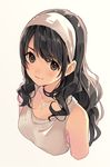  bad_id bad_pixiv_id bangs black_hair blush brown_eyes closed_mouth cropped_torso cross cross_necklace eyebrows_visible_through_hair grey_background hairband hime_kyun_fruit_can jewelry long_hair looking_at_viewer natsu_natsuna necklace okumura_mayuri real_life simple_background smile solo swept_bangs upper_body wavy_hair 