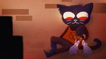 cat clothing feline female food mae_(nitw) mammal night_in_the_woods rat rodent sitting unknown_artist 