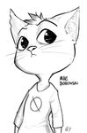  2017 alec8ter anthro black_and_white cat clothed clothing english_textfemale feline frown looking_away mae_(nitw) mammal monochrome night_in_the_woods simple_background solo text whiskers white_background 