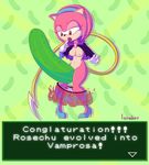  alternate_species amy_rose breasts cape clothing english_text fan_character female footwear gloves green_eyes headband hedgehog high_heels humor lucabor mammal nintendo nipples panties pickle_background pok&eacute;mon raichu rodent rosechu shoes sonic_(series) text text_box underwear vampire video_games what 