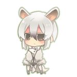  :/ animal animal_ears black_hair blush bow bowtie brown_eyes chibi closed_mouth dot_nose expressionless full_body gradient_hair hair_between_eyes holding holding_animal jitome kemono_friends long_sleeves looking_at_viewer lowres maora_oto multicolored_hair outline pantyhose ribbon shoe_ribbon short_hair sidelocks simple_background solo southern_tamandua_(kemono_friends) standing tail tamandua tamandua_ears tamandua_tail two-tone_hair white_background white_hair white_legwear 