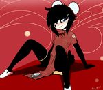  &lt;3 &lt;3_eyes 2017 anthro bear black_fur black_hair blue_eyes blush breasts chinese_clothing chinese_dress chinese_text clothing digital_media_(artwork) dress female footwear fur hair hair_over_eye mammal mimicp panda shoes simple_background sitting spread_legs spreading text thighband white_fur 