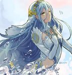  aqua_(fire_emblem_if) blue_hair fingerless_gloves fire_emblem fire_emblem_if gloves headdress kuroda_(kuro_yyy) long_hair looking_at_viewer smile solo very_long_hair water yellow_eyes 