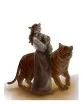  anthro biped carrotsforferrets_(artist) clothed clothing cub dress ear_piercing feline female feral fur hair holding_(disambiguation) jewelry khajiit looking_at_viewer mammal mother parent piercing quadruped simple_background smile standing stripes the_elder_scrolls tiger video_games young 