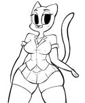  2017 anthro bed big_breasts big_thighs black_and_white breasts cartoon_network cat cleavage clothed clothing digital_media_(artwork) eyelashes feline female flutteringpie legwear mammal miniskirt monochrome navel nicole_watterson pocking_nipples pose simple_background skirt smile standing the_amazing_world_of_gumball thigh_highs whiskers white_background 
