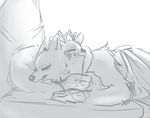 al_(weaver) anthro antlers bed black_and_white canine cervine cuddling deer disney duo eyes_closed fan_character female fur hi_res horn male mammal monochrome nobody_(artist) nude pack_street pillow romantic_couple size_difference velvet_roe_(weaver) wolf zootopia 
