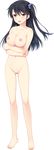  absurdres barefoot black_hair breasts censored collarbone full_body hair_ornament hair_scrunchie highres hoshii_seika large_breasts long_hair mosaic_censoring navel nipples nude official_art one_side_up open_mouth pussy red_eyes saeki_hokuto scrunchie solo suisei_ginka transparent_background 