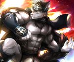  anthro armpit_hair armpits canine clothing horkeukamui male mammal muscular solo tach8 tokyo_afterschool_summoners wolf 