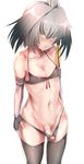  arms_at_sides bangs bikini black_bikini black_gloves black_hair black_legwear closed_mouth collarbone covered_nipples erection erection_under_clothes expressionless eyebrows_visible_through_hair fingerless_gloves flat_chest genderswap genderswap_(ftm) gloves gradient_hair green_eyes head_tilt kemono_friends looking_at_viewer male_focus multicolored_hair navel no_testicles otoko_no_ko penis shiny shiny_skin shoebill_(kemono_friends) silver_hair simple_background solo stomach swimsuit tai_(nazutai) thighhighs white_background 