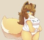  artist_request blue_eyes bottomless brown_hair fox furry long_hair open_mouth school_sportswear 