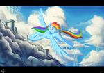  black_bars blue_feathers blue_fur blue_hait cloud cutie_mark day equine eyelashes feathered_wings feathers female feral friendship_is_magic fur hair jowybean mammal multicolored_hair my_little_pony ooves pegasus rainbow_dash_(mlp) rainbow_hair sky smile solo wings 