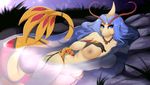  2017 alternate_color antennae anthro anthrofied areola big_breasts blue_eyes blue_hair breasts brown_skin english_text female grass hair jewelry long_hair looking_at_viewer lying marine milotic myloveless nintendo nipples nude on_side outside pink_nipples pok&eacute;mon pok&eacute;morph pussy red_scales rock scales shiny_pok&eacute;mon signature smile solo text video_games water yellow_scales 