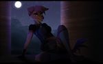  anthro brown_fur brown_hair canine clothed clothing digitigrade dog female fur hair kitchiki looking_at_viewer mammal moon night outside sky smile solo star starry_sky 