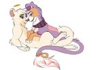  alpha_channel blue_eyes canine cat duo eye_contact feline female fur grey_nose kitchiki lying mammal on_back paws purple_fur simple_background smile transparent_background white_fur 