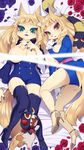  2girls artist_request blonde_hair breasts cat censored convenient furry green_eyes long_hair multiple_girls nipples open_mouth 