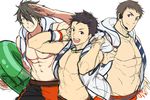  3boys abs bara hihumi looking_at_viewer male_focus multiple_boys muscle pecs resfrio smile 