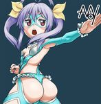  anoni-chan antenna_hair ass ass_focus bare_shoulders blue_leotard blush_stickers brown_eyes cosplay from_behind hair_ribbon leotard long_hair looking_back mask miyauchi_renge non_non_biyori pose purple_hair rainbow_mika rainbow_mika_(cosplay) ribbon solo street_fighter twintails wrestling_outfit 