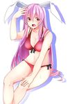  absurdres alternate_costume animal_ears bikini blush breasts bunny_ears cleavage commentary_request drop_shadow hair_between_eyes highres lavender_hair long_hair looking_at_viewer medium_breasts navel open_mouth red_bikini red_eyes reisen_udongein_inaba sidelocks solo stomach swimsuit tears touhou very_long_hair yukina_(masyumaro610) 