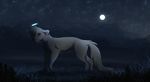  detailed_background feline female feral fur grass kitchiki lion mammal moon night outside sky solo standing star starry_sky white_fur 
