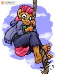  anthro babs_seed_(mlp) barefoot climbing embarrassed fear freckles friendship_is_magic low-angle_view my_little_pony patreon plantigrade rope rope_climbing sketch smudge_proof soles toes 