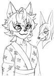  anthro blush breasts canine cheetah clothing cute_fangs duo eyelashes feline female hair japanese_clothing jijis-waifus kimono mammal oh-jiji smile 