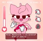  clothing dress female_focus gaturo mammal mina pig pink_skin porcine solo_focus text translation_request 