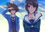  bad_id bad_pixiv_id brown_eyes brown_hair digimon digimon_adventure digimon_adventure_02 odaiba_middle_school_uniform school_uniform short_hair smile toritama tsukishima_general_high_school_uniform yagami_hikari yagami_taichi 