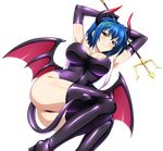  arms_up ass black_gloves black_legwear black_leotard blue_hair breasts cleavage covered_nipples demon_girl demon_horns demon_tail demon_wings elbow_gloves gloves green_hair high_school_dxd highres holding holding_weapon horns large_breasts leotard looking_at_viewer multicolored_hair pitchfork shiny shiny_clothes shiny_skin short_hair sleeveless solo tail thighhighs transparent_background two-tone_hair weapon wings xenovia_quarta yellow_eyes 