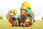  1girl :t all_fours animated animated_gif annoyed ass blonde_hair diives grass link looking_at_viewer one_knee pointy_ears pout princess_zelda spanking the_legend_of_zelda the_legend_of_zelda:_breath_of_the_wild thumbs_up tree 