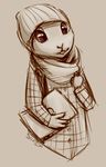  clothed clothing computer flying_squirrel hat laptop male mallo_eschenbach_(character) mammal monochrome rodent scarf shaza_(artist) solo squirrel 