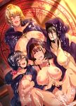  4girls aftersex areolae black_hair blush bottomless breasts brown_hair butcha-u cum cum_in_pussy cum_on_body cum_on_hair cum_on_lower_body ichijou_shizuka large_breasts long_hair looking_at_viewer multiple_girls naughty_face nipples open_mouth puffy_nipples purple_eyes pussy short_hair smile t-rex_(animation_studio) waifu2x 