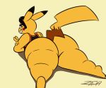  2019 anthro big_booty_pikachu big_butt bottomless butt clothed clothing digital_media_(artwork) eyewear hi_res looking_at_viewer male mammal nintendo pikachu pok&eacute;mon pok&eacute;mon_(species) simple_background smile solo sunglasses thick_thighs video_games zackdadawg 