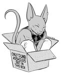  beerus box cat dragon_ball dragon_ball_super ear_piercing eyes_closed feline male mammal monochrome piercing solo 